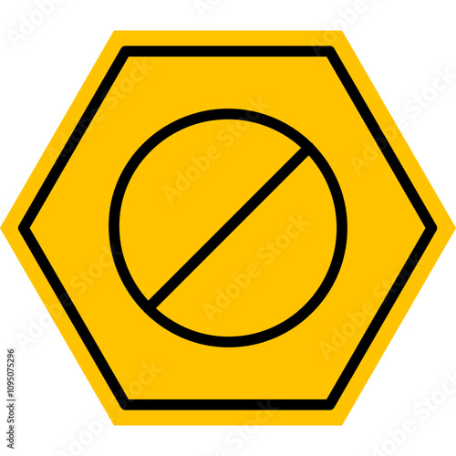 Abstract yellow and black hexagon circle does not allow line flat icon design