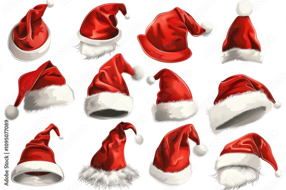 Santa hats with white fur trim for festive occasions Santa hats with white fur trim for festive occasions