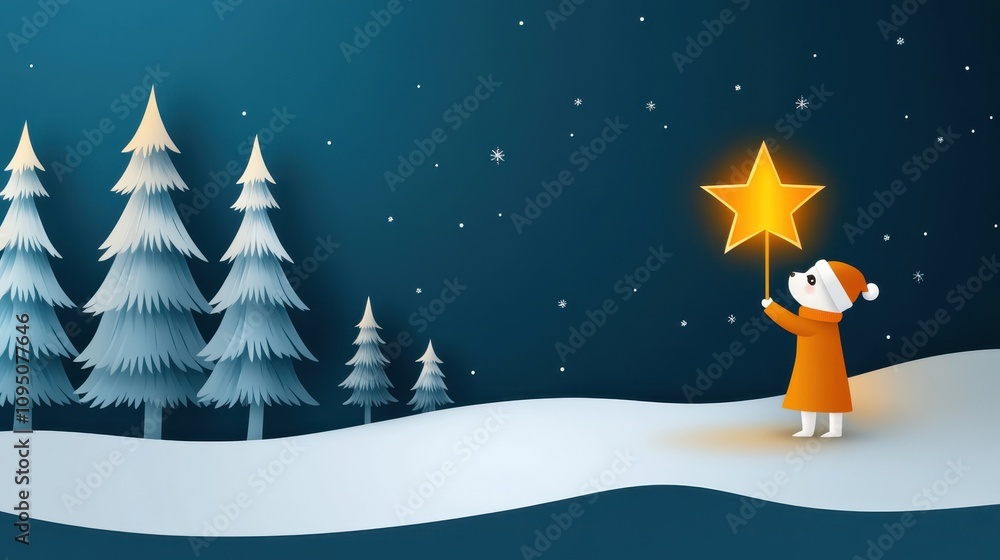 A baby panda holding a glowing star, snowy bamboo forest Christmas theme A baby panda holding a glowing star, snowy bamboo forest Christmas theme
