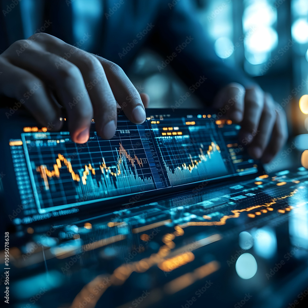 Photo Stock Market Data Analysis on Futuristic Device Photo Stock Market Data Analysis on Futuristic Device