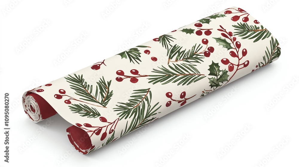 Festive wrapping paper roll, white isolate background Festive wrapping paper roll, white isolate background
