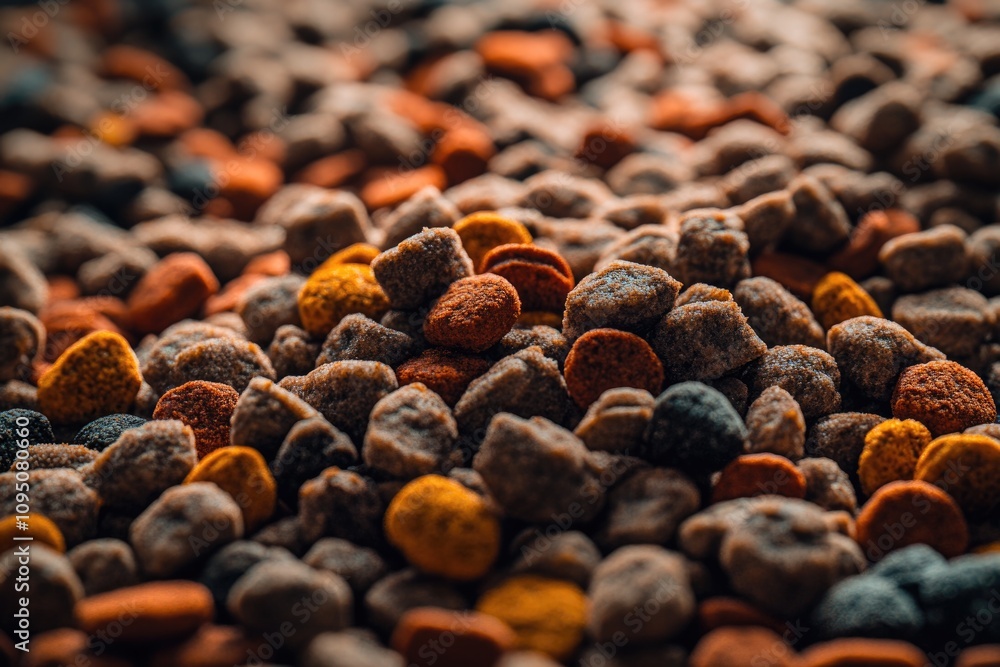 A pile of dry dog food sits on a table A pile of dry dog food sits on a table