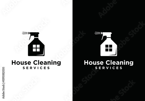 House cleaning service logo design template, logo for house cleaning for hygienic home with combination of house and spray bottle on logo