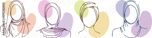 Woman Hijab Face Line Art Logo Illustration Collection