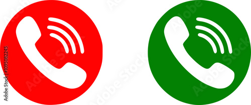 Phone call icon. Accept and reject Phone call buttons, Green, red buttons vector, icon set. Symbol of incoming and outgoing buttons. 