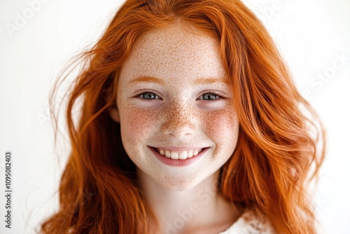 A close-up shot of a young girl's face, showcasing her freckles and youthful features