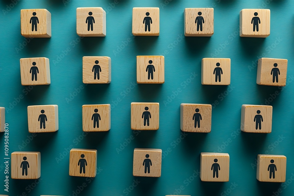 Diverse Workforce Overhead Wooden Block Equity Symbol Diverse Workforce Overhead Wooden Block Equity Symbol