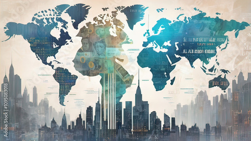 Wallpaper Mural creative collage depicting finance and world with currency quotes on the stock exchange and computer programs Torontodigital.ca