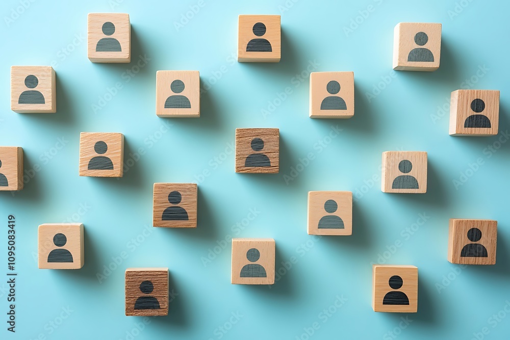 Diverse Workforce Planning Wooden Blocks with Person Icons Diverse Workforce Planning Wooden Blocks with Person Icons
