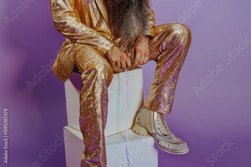 A person with a long beard sits on a stool, possibly in a workshop or library photo