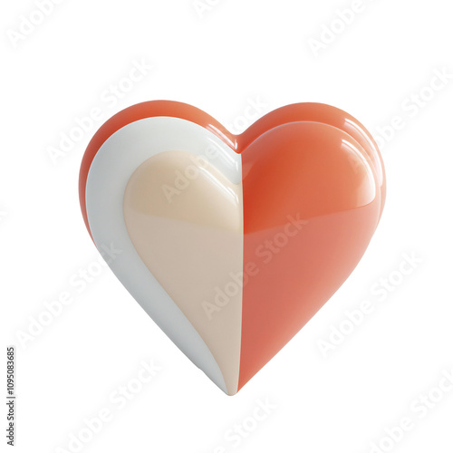 3Drendered heart divided into three pastel sections coral transparent png photo