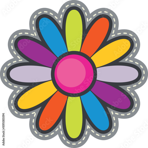 Colorful petals flower. Seamed quilt textile patch