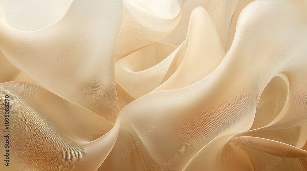 Fototapeta premium Abstract beige fabric texture with soft folds and subtle iridescence.