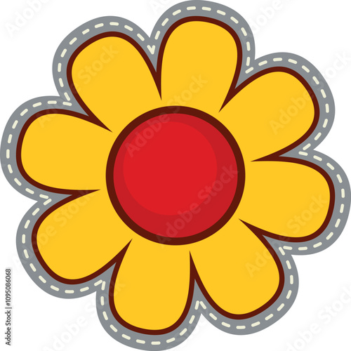 Daisy flower patch. Groovy fabric plant sticker