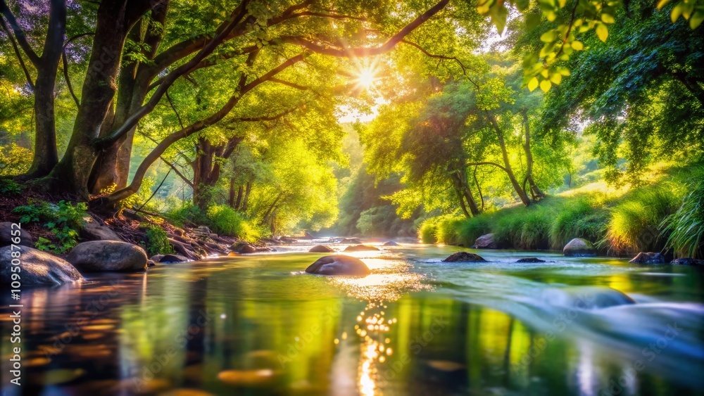 Serene Santiago Creek: A Tranquil Nature Scene with Bokeh Effect Showcasing Soft Focus on Water and Lush Greenery, Perfect for Nature Lovers and Landscape Photography Enthusiasts Serene Santiago Creek: A Tranquil Nature Scene with Bokeh Effect Showcasing Soft Focus on Water and Lush Greenery, Perfect for Nature Lovers and Landscape Photography Enthusiasts