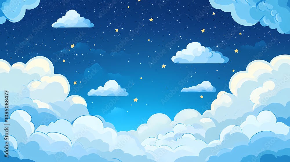 Night sky with clouds and stars. Cerulean Sky Dreams. Illustration Night sky with clouds and stars. Cerulean Sky Dreams. Illustration