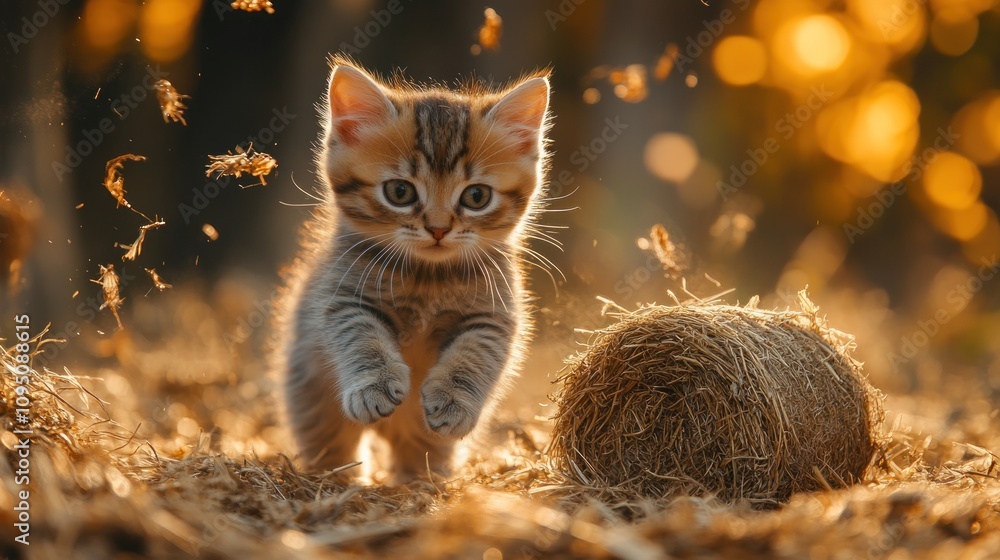 Obraz premium Cute Kitten Playing in Hay