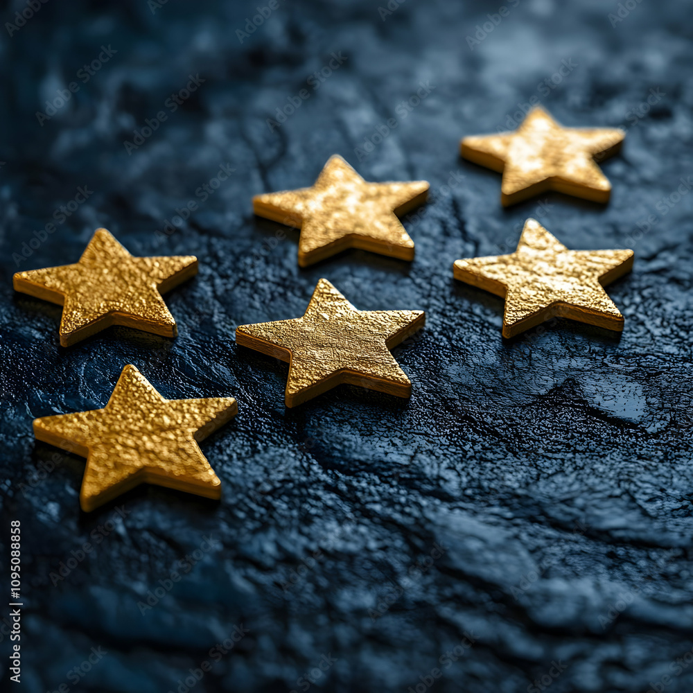 Photo Golden Stars on Dark Blue Textured Background Photo Golden Stars on Dark Blue Textured Background