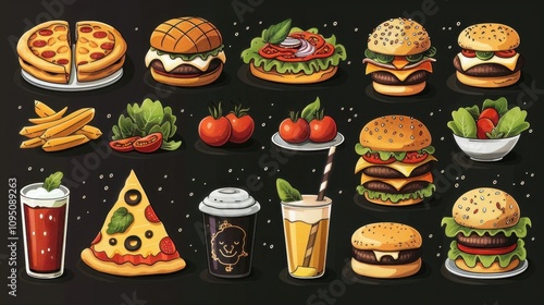 Delicious Fast Food: Burgers, Pizza, Fries, and Drinks