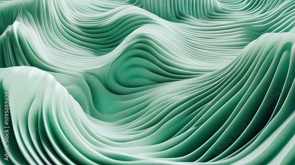 Abstract green wave pattern, 3D rendering of flowing lines and curves. Abstract green wave pattern, 3D rendering of flowing lines and curves.