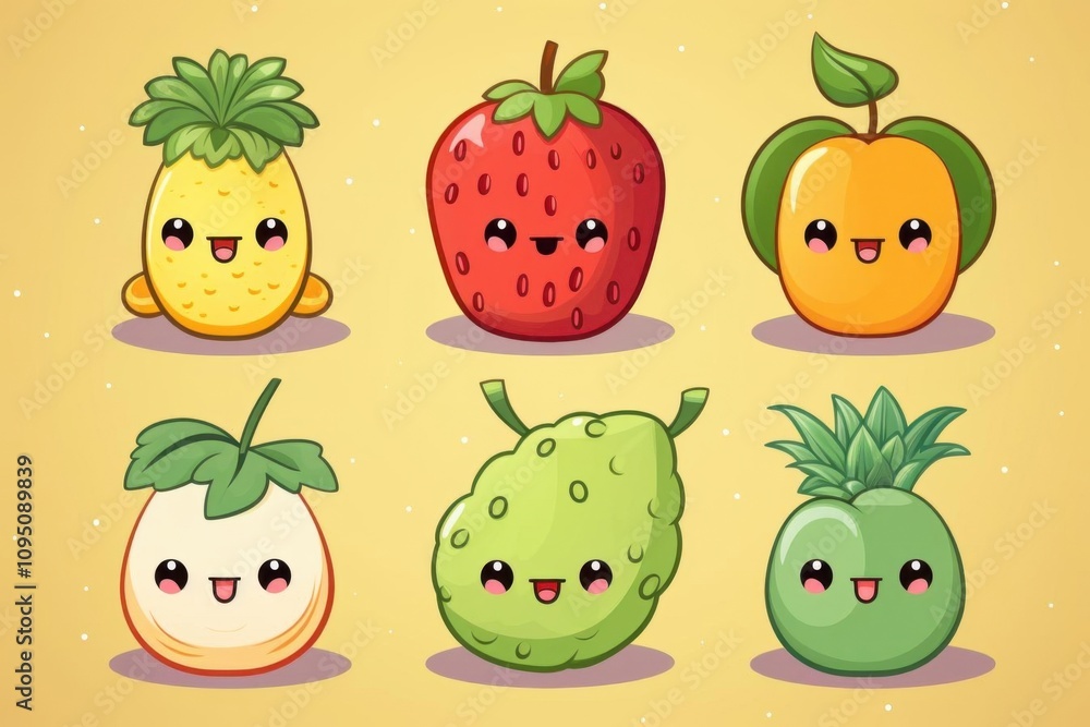 Cute Fruit Characters: Pineapple, Strawberry, Apple, Guava, and More Cute Fruit Characters: Pineapple, Strawberry, Apple, Guava, and More