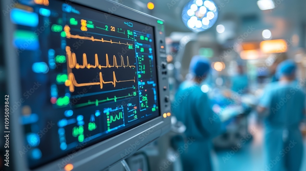 Surgeons focus intently on their work as monitoring equipment displays crucial vital signs in a well-equipped surgical suite Surgeons focus intently on their work as monitoring equipment displays crucial vital signs in a well-equipped surgical suite