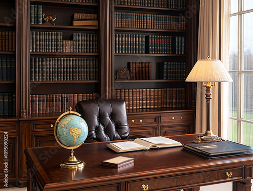 Classical library-style study mahogany desks leat photo