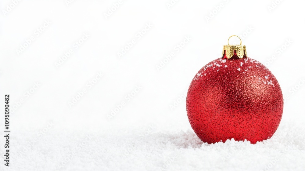 Red Christmas ball on a white background for seasonal décor Red Christmas ball on a white background for seasonal décor