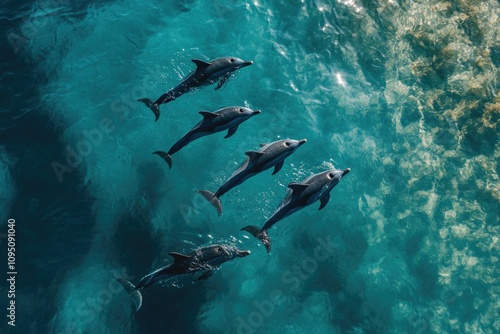Aerial View Dolphins in the Ocean
