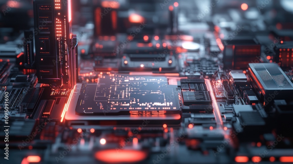 Futuristic Circuitry: A Glowing Cyberpunk Motherboard Futuristic Circuitry: A Glowing Cyberpunk Motherboard