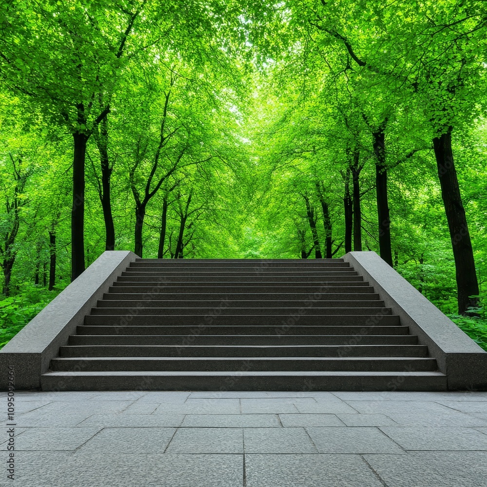 Fototapeta premium Stone Steps Leading into Lush Green Forest