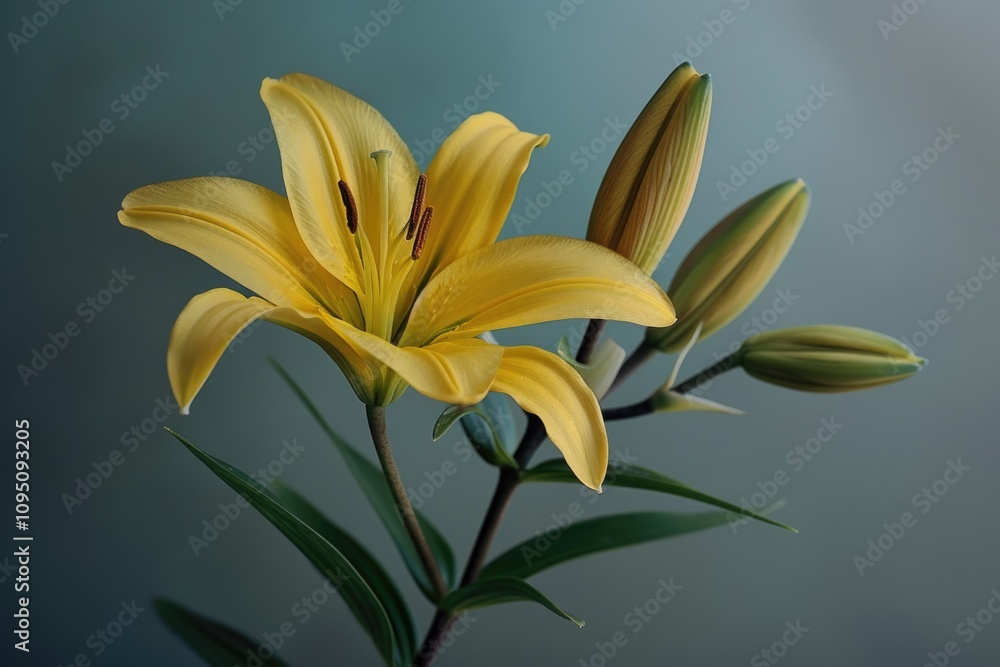 Obraz premium A close-up shot of a bright yellow flower on its stem