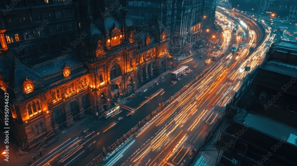 Timelapse view of traffic in front of historic landmarks BMC Building and Chhatrapati Shivaji Terminus (Victoria Station) in Mumbai, Maharashtra, India, zoom Timelapse view of traffic in front of historic landmarks BMC Building and Chhatrapati Shivaji Terminus (Victoria Station) in Mumbai, Maharashtra, India, zoom