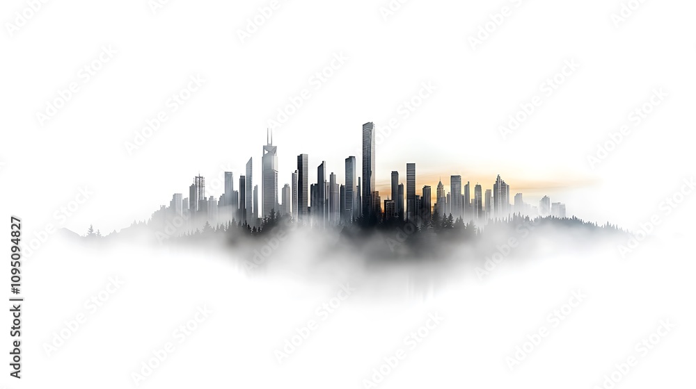 Fototapeta premium A monochromatic city skyline at sunrise, where the buildings and sky share a single hue, creating a smooth and consistent gradient that extends across the horizon. Ultra-Realistic, Photo Realistic, 