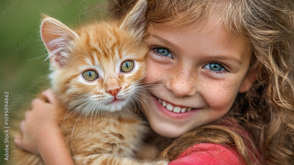 Child holding a kitten while a kind vet smiles and gently explains the examination process Stock Photo with side copy space Child holding a kitten while a kind vet smiles and gently explains the examination process Stock Photo with side copy space