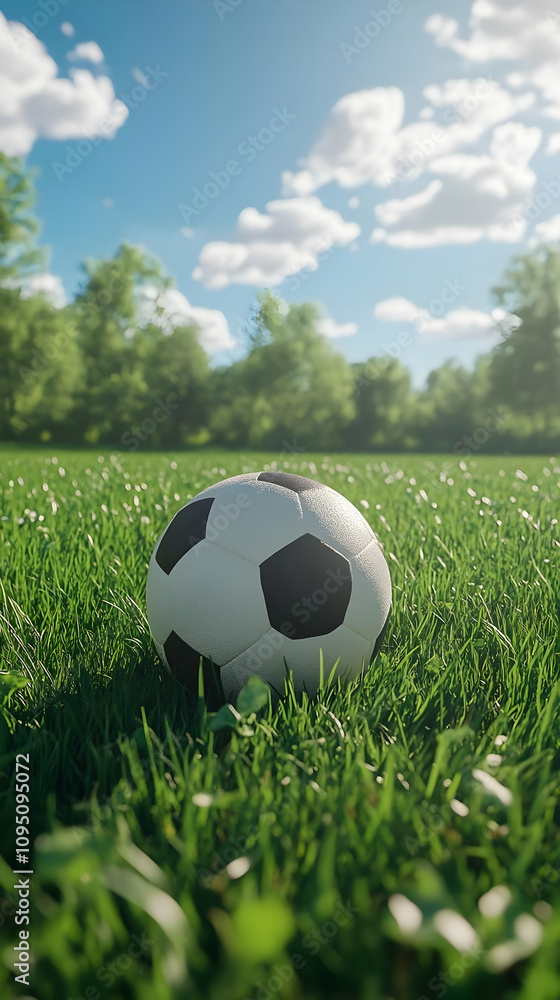 Obraz premium 3D Render Soccer Ball on Lush Green Grass Field