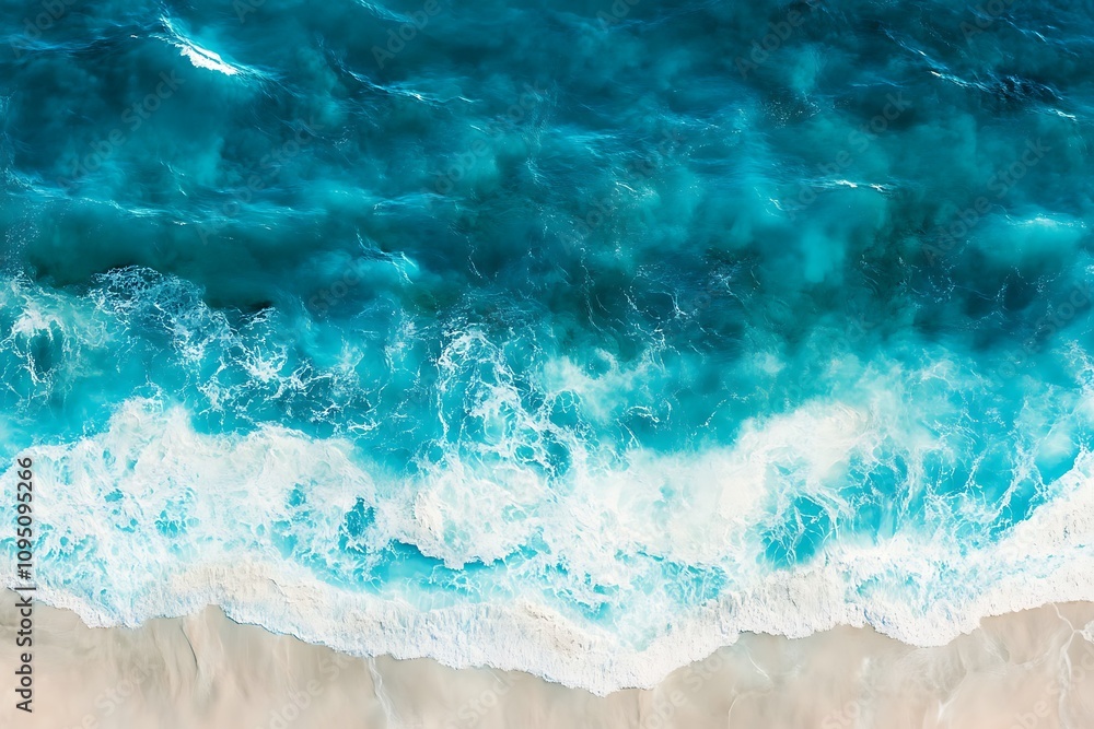 surface waves on the beach, Blue sea surface, water wave surface, blue water wave, top view surface waves on the beach, Blue sea surface, water wave surface, blue water wave, top view