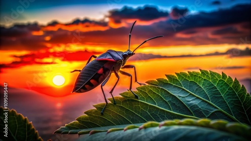 Wallpaper Mural Striking Silhouette of a Black and Red Stink Bug Against a Vibrant Sunset Background Capturing Nature's Intricacies in a Unique Perspective Torontodigital.ca