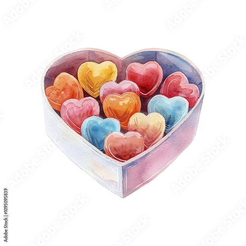 heart shaped box of candy vector illustration in watercolor style