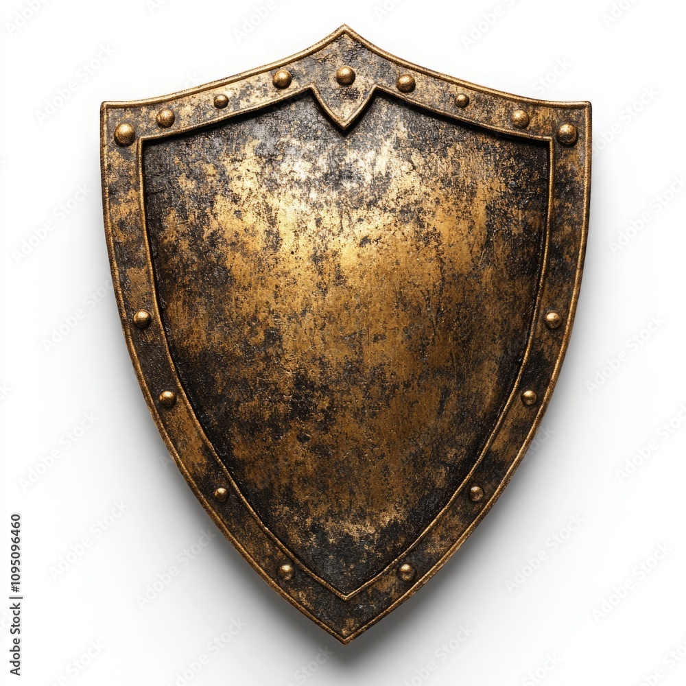 Golden shield with textured edge displayed on a clean white background, showcasing its sleek design, metallic shine, and protective symbolism, ideal for security, strength, and protection concepts. Golden shield with textured edge displayed on a clean white background, showcasing its sleek design, metallic shine, and protective symbolism, ideal for security, strength, and protection concepts.