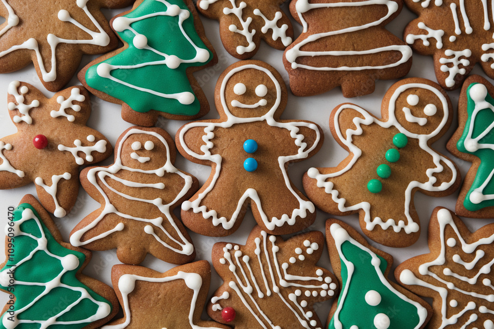 Delightful Christmas gingerbread cookies brown and green with white frosting
Delightful Christmas gingerbread cookies brown and green with white frosting