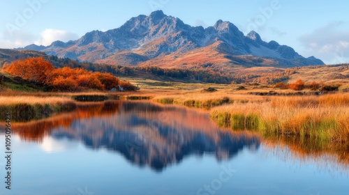 Serene Autumn Lake Reflecting Majestic Mountains