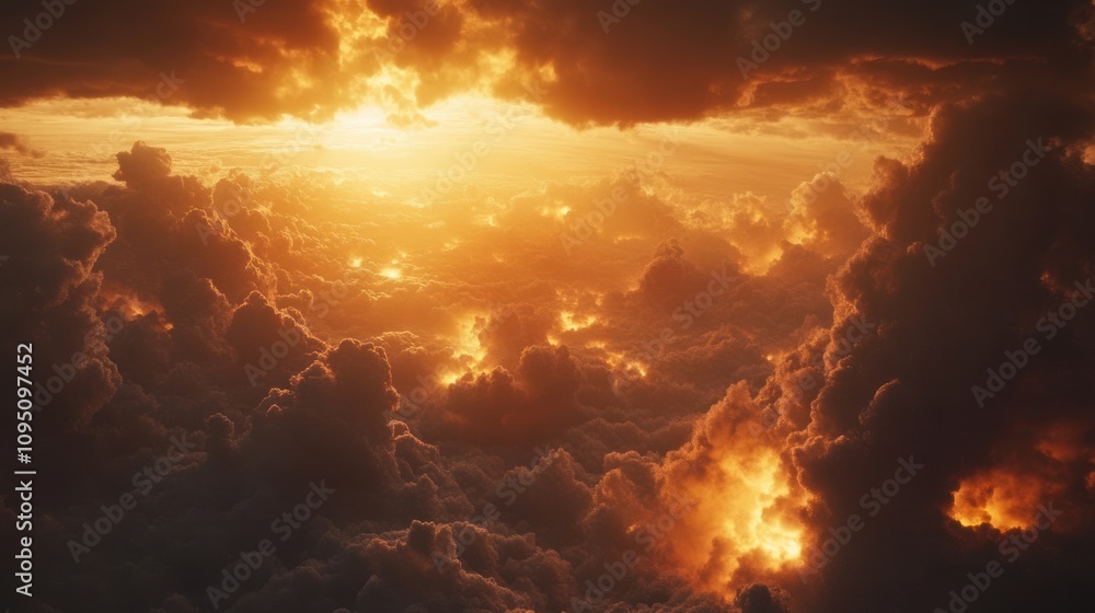 Golden Sunset Above the Clouds: A Heavenly View Golden Sunset Above the Clouds: A Heavenly View