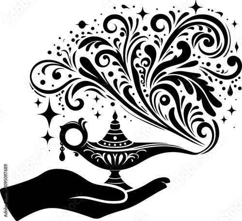 Genie Lamp Vector Black Silhouette Cricut Design for T-Shirt