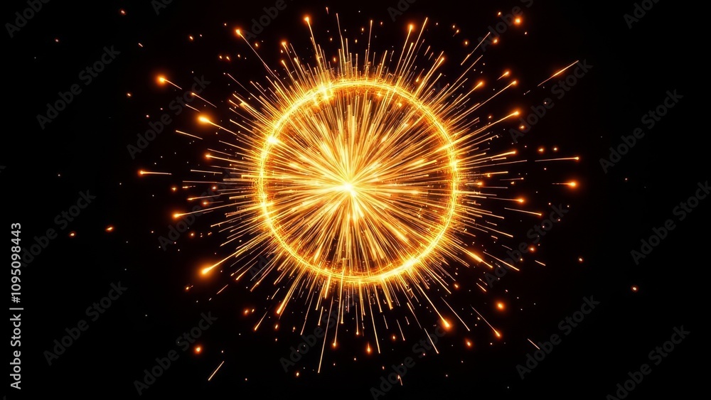 Naklejka premium Silhouetted gold fireworks, a circular celebratory design.