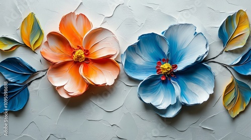 Wallpaper Mural Abstract oil painting of a delicate flower and vibrant leaf with textured brushstrokes on a clean white background, emphasizing organic beauty and calming elegance for greeting card designs. Torontodigital.ca