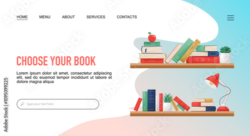 Choose Your Book landing page template with books on shelves