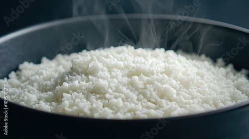 Steaming Bowl of Fluffy White Rice Ready to Serve as a Delicious Side Dish or Ingredient for Culinary Creations in Cozy Kitchen Setting