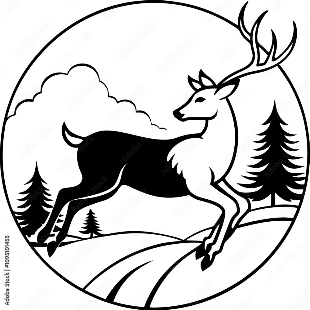 silhouette of a deer mid leap in a natural setting silhouette of a deer mid leap in a natural setting