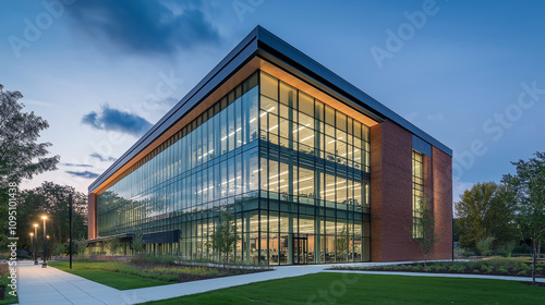 University science lab building with glass exterior - Bright light  modern and innovative
